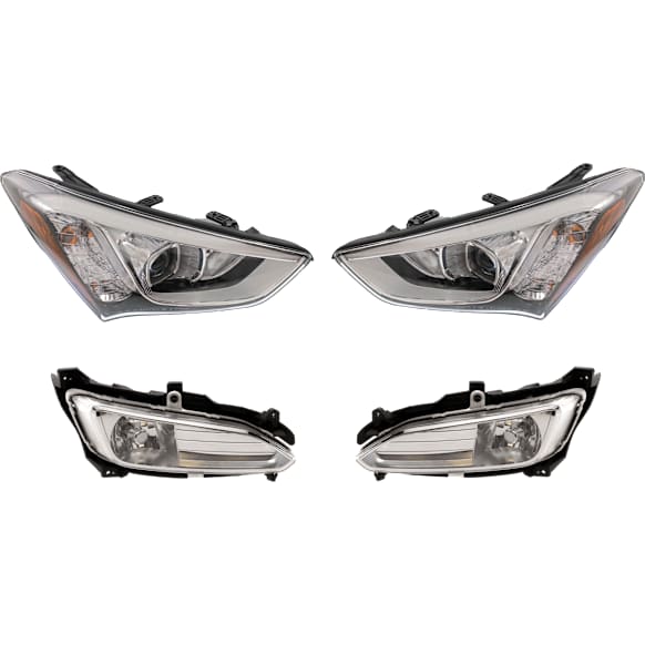 4-Piece Kit, Driver and Passenger Side Headlight, Assembly, Halogen, with Fog Light, CAPA Certified