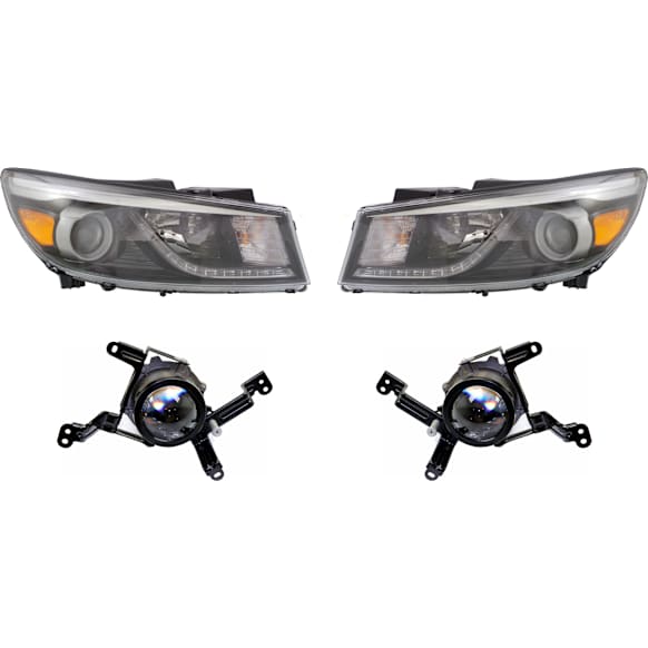 4-Piece Kit, Driver and Passenger Side Headlight, Assembly, Halogen, with Fog Light
