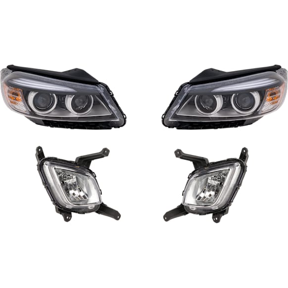 4-Piece Kit, Driver and Passenger Side Headlight, Assembly, Halogen, with Fog Light