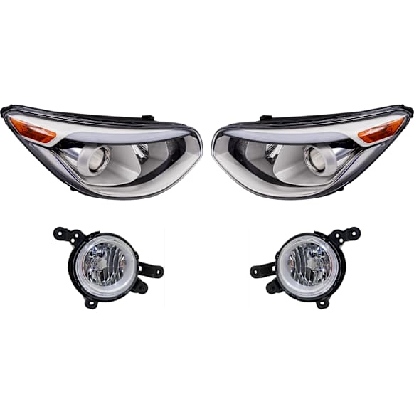 4-Piece Kit, Driver and Passenger Side Headlight, Assembly, Halogen, with Fog Light, CAPA Certified