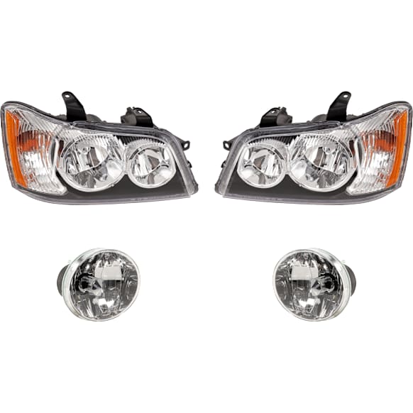 4-Piece Kit, Driver and Passenger Side Headlight, Assembly, Halogen, with Fog Light