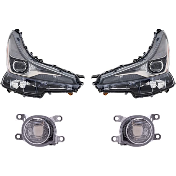 4-Piece Kit, Driver and Passenger Side Headlight, Lens and Housing, LED, with Fog Light