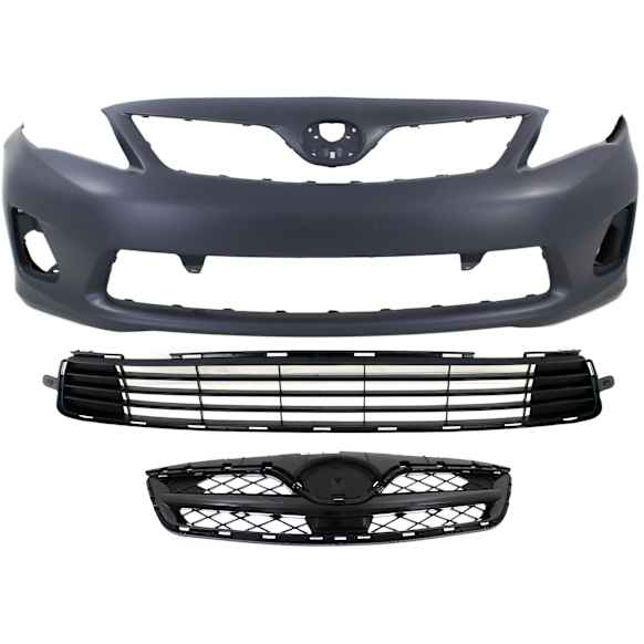 2011-2013 Toyota Corolla - 3-Piece Kit, Grille Painted Black, North America Built Vehicle, CAPA Certified, Includes (1) Bumper Cover, (1) Bumper Grille, and (1) Grille