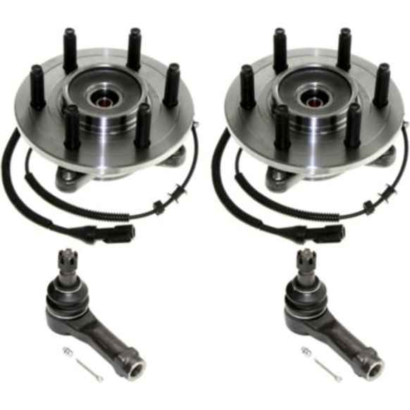 2-Wheel Set Front, Driver and Passenger Side Wheel Hub, 6 Lugs, With Bearing, With Sensor, Includes (2) Tie Rod End and (2) Wheel Hub