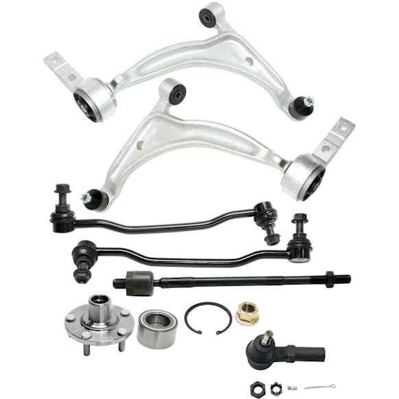 10-Piece Kit Front, Driver and Passenger Side, Lower Control Arm Kit, Includes (2) Control Arm, (2) Sway Bar Link, (4) Tie Rod End and (2) Wheel Hub