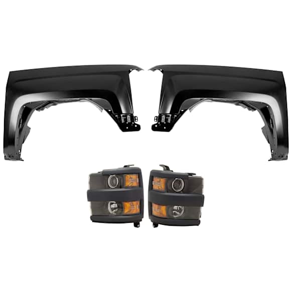 4-Piece Kit Front, Driver and Passenger Side Fender, CAPA Certified, Includes (2) Fender and (2) Headlight