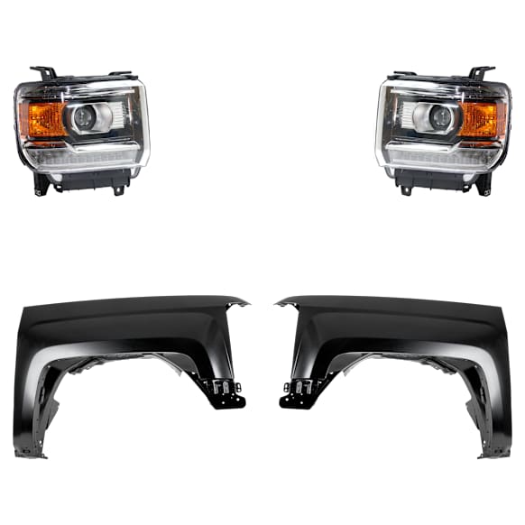 4-Piece Kit, Driver and Passenger Side LED Headlight, With bulb(s), Type 2, OE Replacement, CAPA Certified, Includes (2) Fender and (2) Headlight