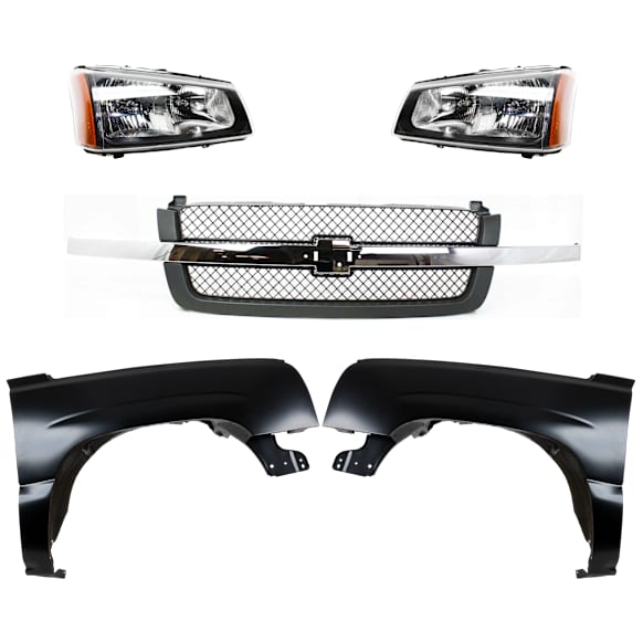 5-Piece Kit, Front, Driver and Passenger Side Fender, Includes (2) Fender, (1) Grille, and (2) Headlight