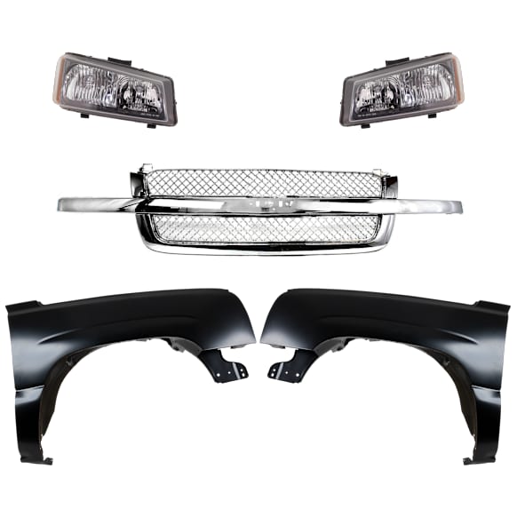 5-Piece Kit, Front, Driver and Passenger Side Fender, Includes (2) Fender, (1) Grille, and (2) Headlight