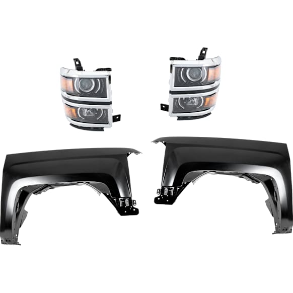 4-Piece Kit, Driver and Passenger Side Halogen Headlight, With bulb(s), OE Replacement, CAPA Certified, Includes (2) Fender and (2) Headlight