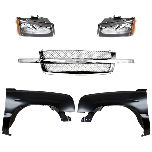 5-Piece Kit, Front, Driver and Passenger Side Fender, CAPA Certified, Includes (2) Fender, (1) Grille, and (2) Headlight