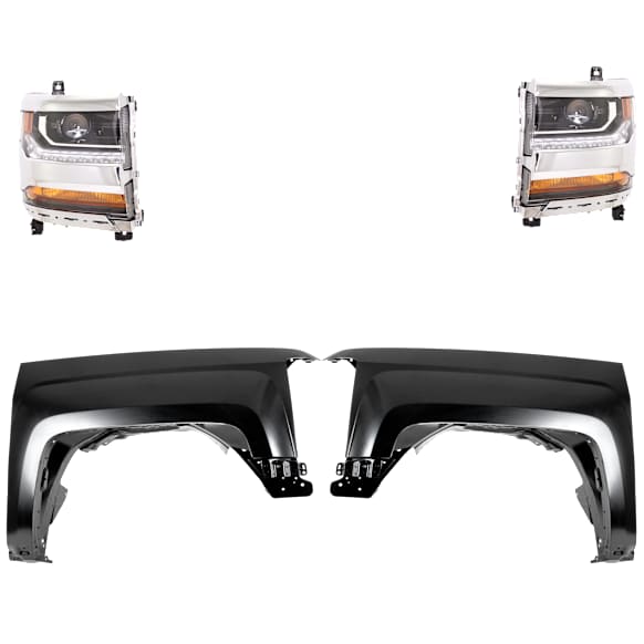 4-Piece Kit, Driver and Passenger Side HID/Xenon Headlight, Without bulb(s), OE Replacement, Includes (2) Fender and (2) Headlight