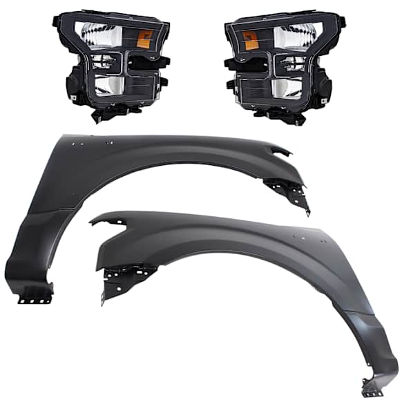 3-Piece Kit Driver and Passenger Side Halogen Headlight, Without bulb(s), OE Replacement, Includes (2) Fender and (1) Headlight