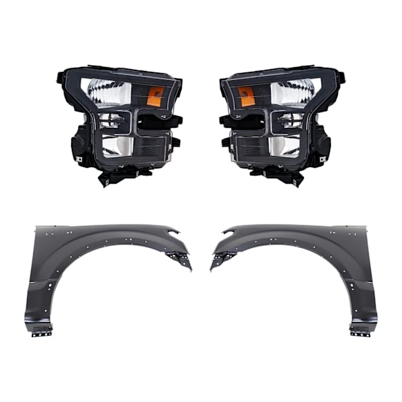 3-Piece Kit Driver and Passenger Side Halogen Headlight, Without bulb(s), OE Replacement, Includes (2) Fender and (1) Headlight