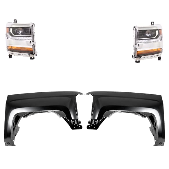 4-Piece Kit, Driver and Passenger Side HID/Xenon Headlight, Without bulb(s), OE Replacement, CAPA Certified, Includes (2) Fender and (2) Headlight