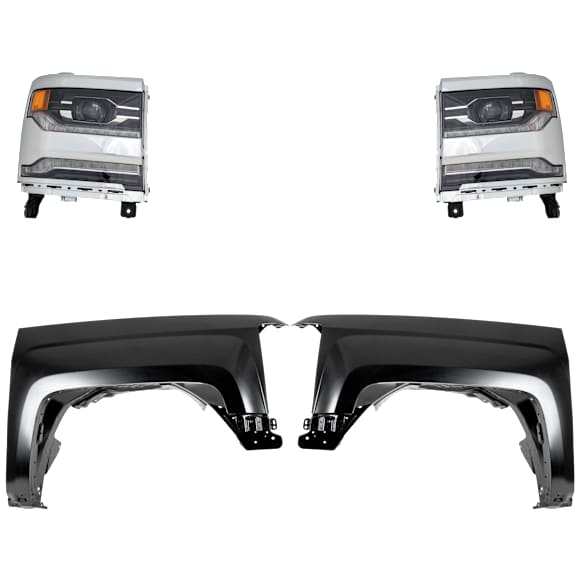 4-Piece Kit, Driver and Passenger Side LED Headlight, With bulb(s), OE Replacement, CAPA Certified, Includes (2) Fender and (2) Headlight