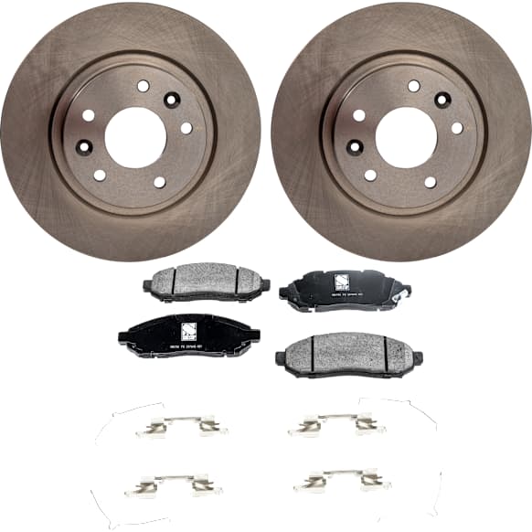 2-Wheel Set Front Brake Disc and Pad Kit, Plain Surface 5 Lugs 296 mm Ceramic Pro-Line Series, Includes (1) Brake Pad Set and (2) Brake Disc