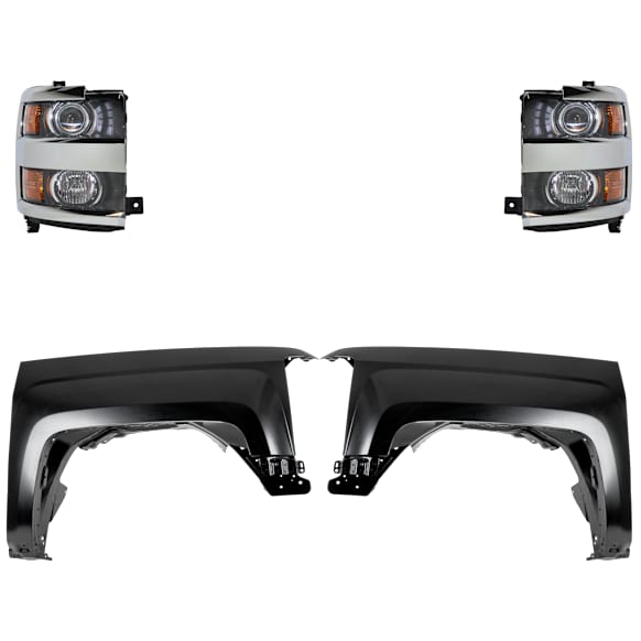 4-Piece Kit Driver and Passenger Side Halogen Headlight, With bulb(s), OE Replacement, Includes (2) Fender and (2) Headlight