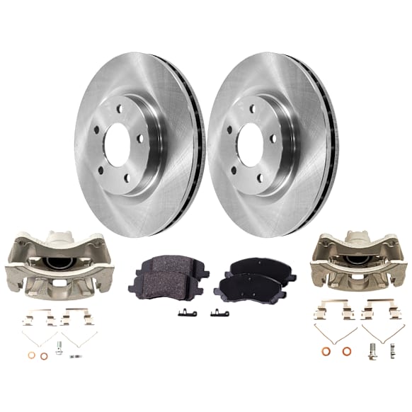 2-Wheel Set Front Brake Kit With Calipers, Plain Surface 5 Lugs 293.88 mm Ceramic, Includes (2) Brake Caliper, (2) Brake Disc and (1) Brake Pad Set