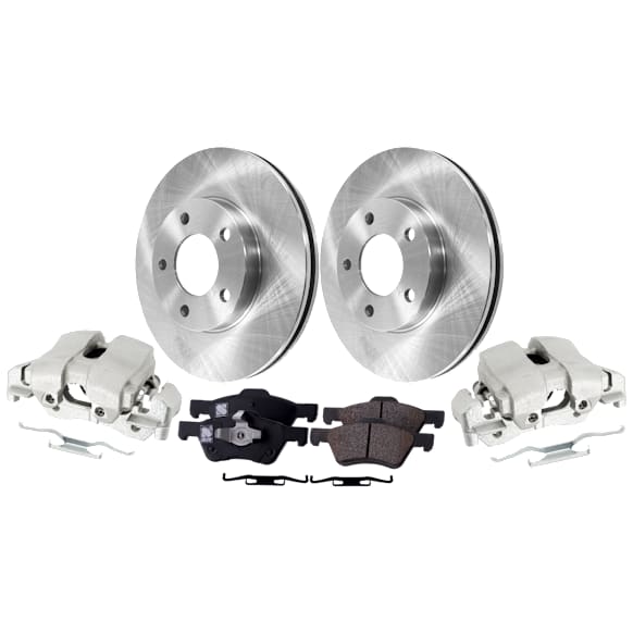 2-Wheel Set Front Brake Kit With Calipers, Plain Surface 5 Lugs 277.88 mm Ceramic 4WD, Includes (2) Brake Caliper, (1) Brake Pad Set and (2) Brake Disc