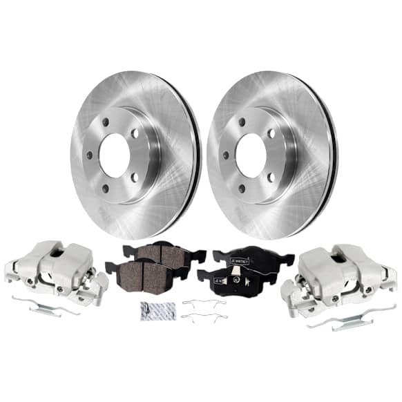 2-Wheel Set Front Brake Kit With Calipers, Plain Surface 5 Lugs 277.88 mm Ceramic, Includes (2) Brake Caliper, (1) Brake Pad Set and (2) Brake Disc