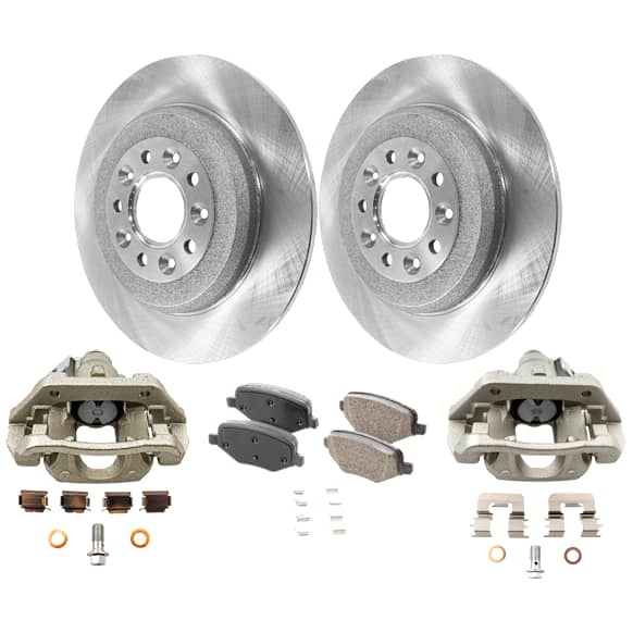 2-Wheel Set Rear Brake Kit With Calipers, Plain Surface 5 Lugs 329.95 mm Ceramic, Includes (2) Brake Caliper, (1) Brake Pad Set and (2) Brake Disc
