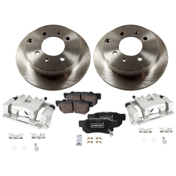 2-Wheel Set Rear Brake Kit With Calipers, Plain Surface 4 Lugs 261.87 mm Ceramic FWD, Includes (2) Caliper, (2) Disc, and (1) Pad Set