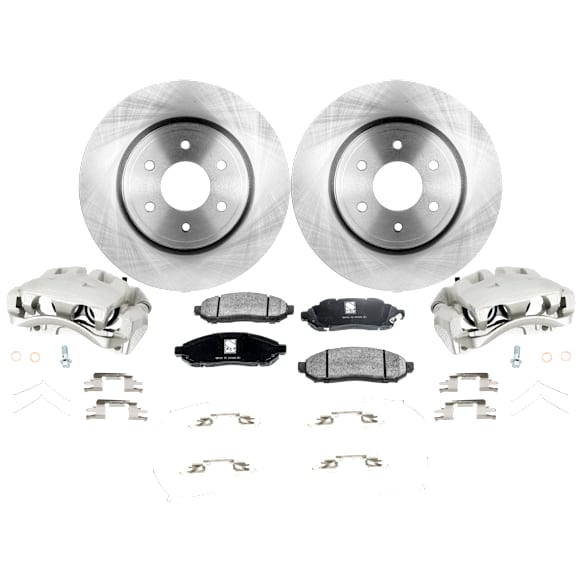 2-Wheel Set Front Brake Kit With Calipers, Plain Surface 6 Lugs 295.91 mm Ceramic, Includes (2) Brake Caliper, (1) Brake Pad Set and (2) Brake Disc