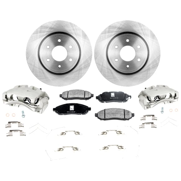 2-Wheel Set Front Brake Kit With Calipers, Plain Surface 6 Lugs 295.91 mm Ceramic, Includes (2) Brake Caliper, (1) Brake Pad Set and (2) Brake Disc