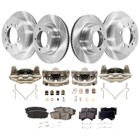 4-Wheel Set Front and Rear Brake Kit With Calipers, Plain Surface, 5 Lugs, Ceramic