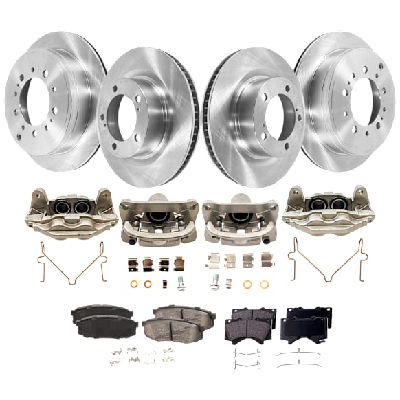 4-Wheel Set Front and Rear Brake Kit With Calipers, Plain Surface, 5 Lugs, Ceramic