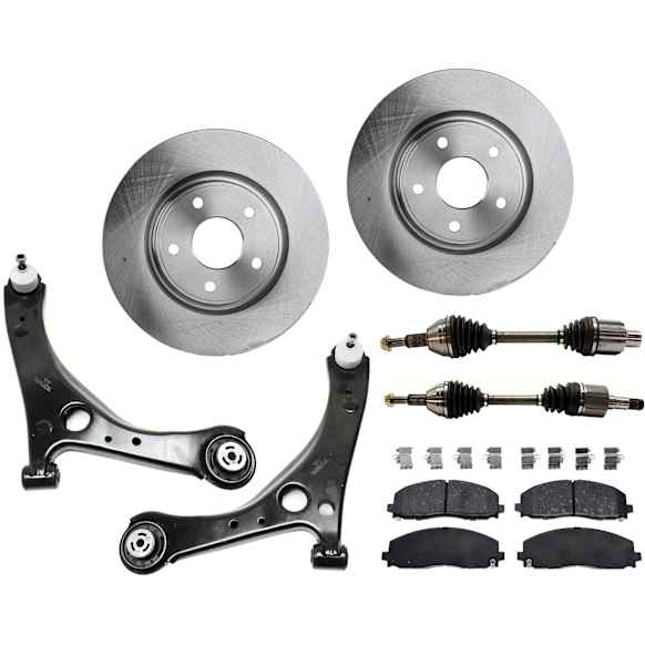 7-Piece Kit Front, Driver and Passenger Side Axle Assembly - New 7-Piece Kit, 3.6L, 6Cyl, Includes (2) Brake Disc, (1) Brake Pad Set, (2) Control Arm and (2) Axle Assembly