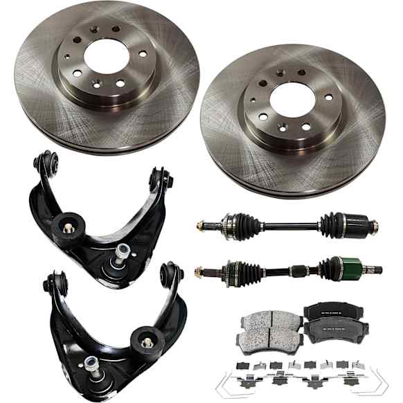 7-Piece Kit Front, Driver and Passenger Side Axle Assembly - New 7-Piece Kit, 2.3L, 4Cyl, Includes (2) Brake Disc, (1) Brake Pad Set, (2) Control Arm and (2) Axle Assembly
