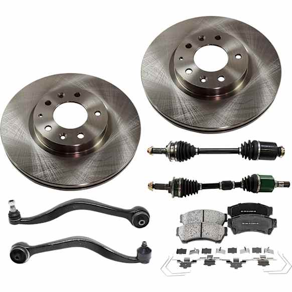 7-Piece Kit Front, Driver and Passenger Side Axle Assembly - New 7-Piece Kit, 2.3L, 4Cyl, Includes (2) Brake Disc, (1) Brake Pad Set, (2) Control Arm and (2) Axle Assembly