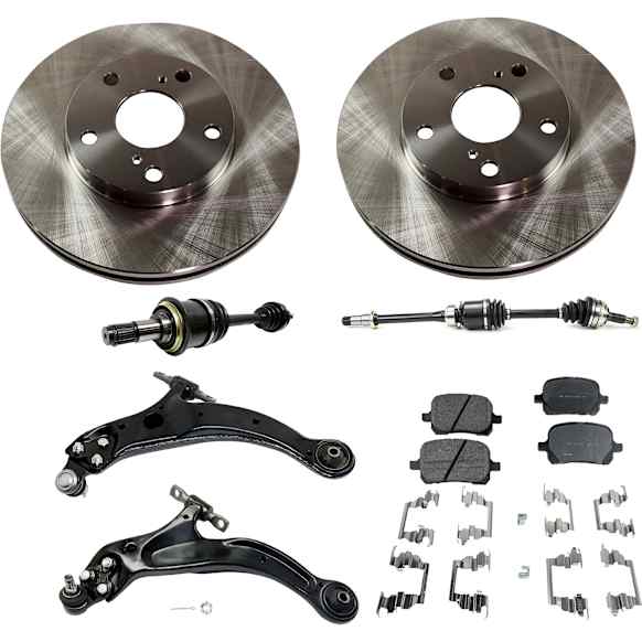 8-Piece Kit Front Axle Assembly, Automatic Transmission, Plug-In Style Inboard Housing, FWD, includes Brake Discs, Brake Pad Sets, and Control Arms