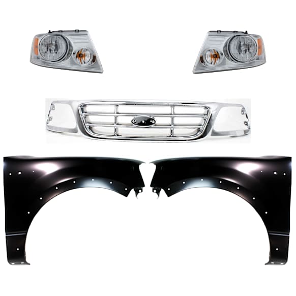 5-Piece Kit, Grille Chrome, RWD, For Models Without STX Edition, Includes (2) Fender, (1) Grille, and (2) Headlight