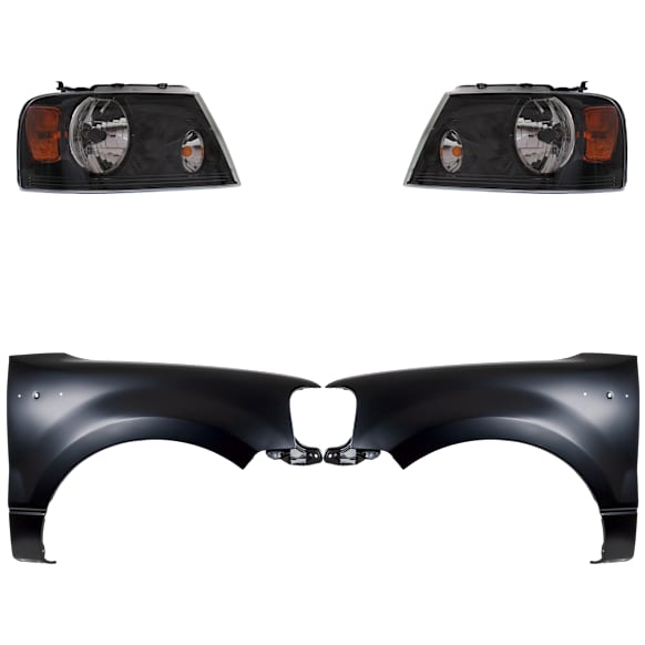 4-Piece Kit Driver and Passenger Side Halogen Headlight, With bulb(s), Extended Cab Pickup, OE Replacement, Includes (2) Fender and (2) Headlight