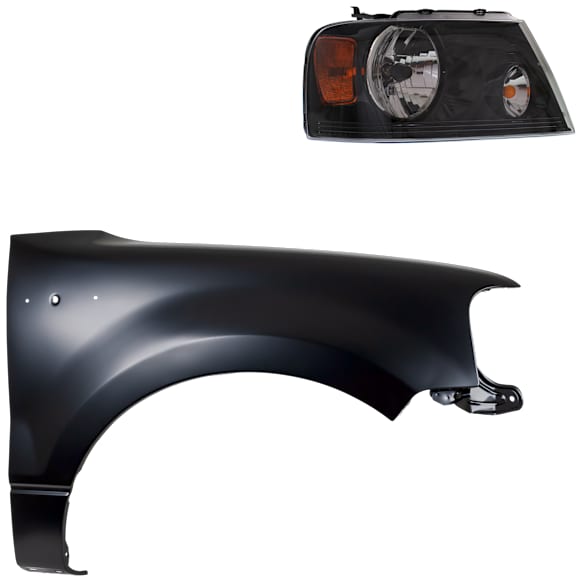 2-Piece Kit Passenger Side Halogen Headlight, With bulb(s), Extended Cab Pickup, OE Replacement, Includes (1) Fender and (1) Headlight