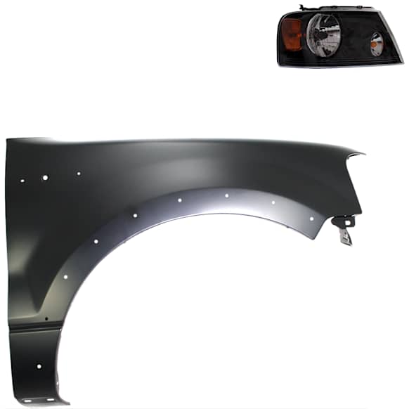 2-Piece Kit Passenger Side Halogen Headlight, With bulb(s), Extended Cab Pickup, OE Replacement, Includes (1) Fender and (1) Headlight