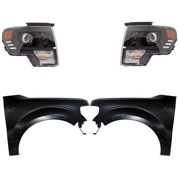 4-Piece Kit Driver and Passenger Side LED Headlight, With bulb(s), OE Replacement, Includes (2) Fender and (2) Headlight