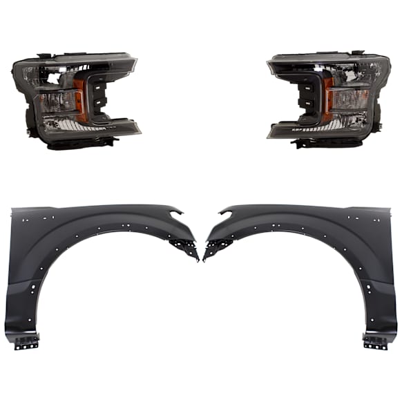 4-Piece Kit Driver and Passenger Side Halogen Headlight, With bulb(s), OE Replacement, Includes (2) Fender and (2) Headlight