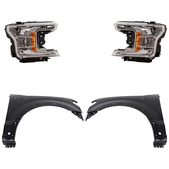 4-Piece Kit Driver and Passenger Side Halogen Headlight, With bulb(s), OE Replacement, Includes (2) Fender and (2) Headlight