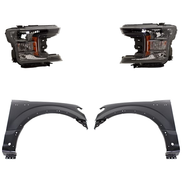 4-Piece Kit Driver and Passenger Side Halogen Headlight, With bulb(s), OE Replacement, Includes (2) Fender and (2) Headlight