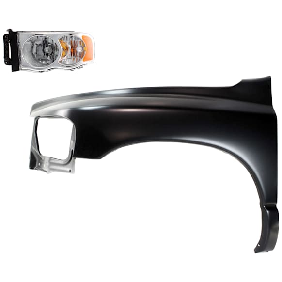 2-Piece Kit Driver Side Halogen Headlight, With bulb(s), New Body Style, OE Replacement, Includes (1) Fender and (1) Headlight