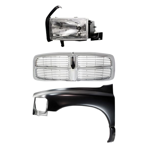3-Piece Kit, Front, Driver Side Fender, Includes (1) Fender, (1) Grille, and (1) Headlight