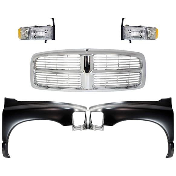 5-Piece Kit, Front, Driver and Passenger Side Fender, Includes (2) Fender, (1) Grille, and (2) Headlight