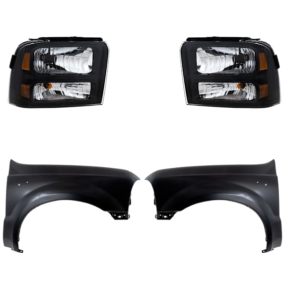 4-Piece Kit Driver and Passenger Side Halogen Headlight, With bulb(s), OE Replacement, Includes (2) Fender and (2) Headlight