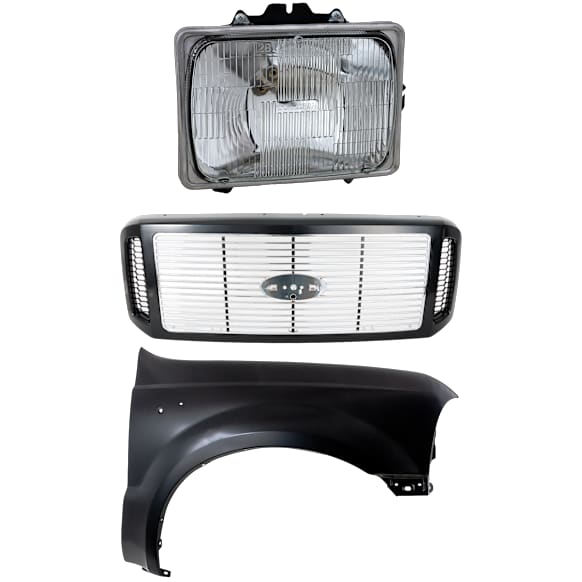 3-Piece Kit, Grille Painted Black Shell with Chrome Insert, Includes (1) Fender, (1) Grille, and (1) Headlight