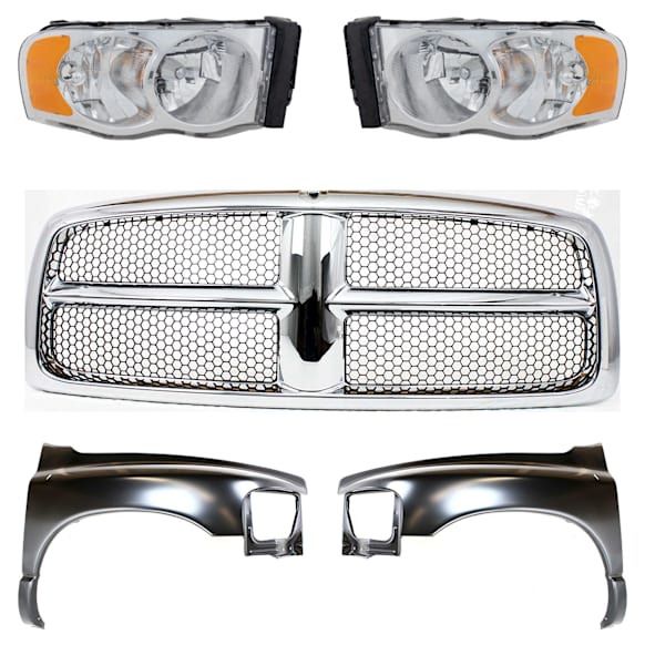 5-Piece Kit, Front, Driver and Passenger Side Fender, Includes (2) Fender, (1) Grille, and (2) Headlight