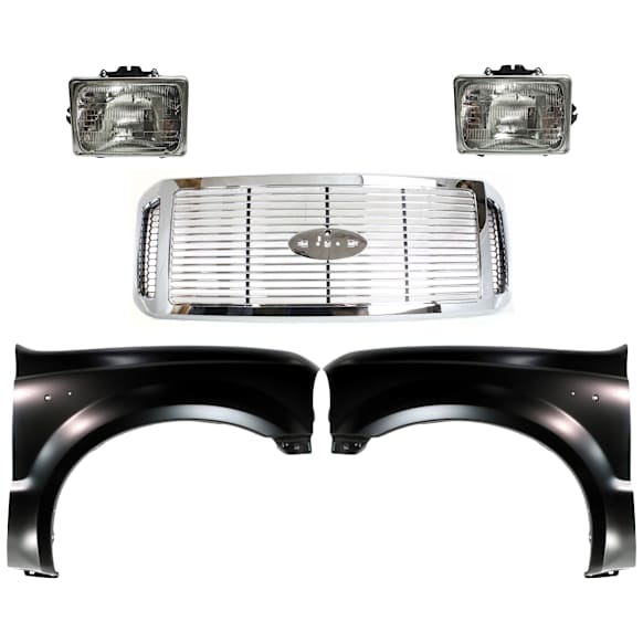 5-Piece Kit, Grille Chrome, For Models With Short Bed, Includes (2) Fender, (1) Grille, and (2) Headlight